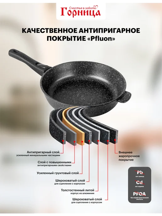 Горница Сковорода для индукционной плиты с крышкой 28 см, черный, фото 4