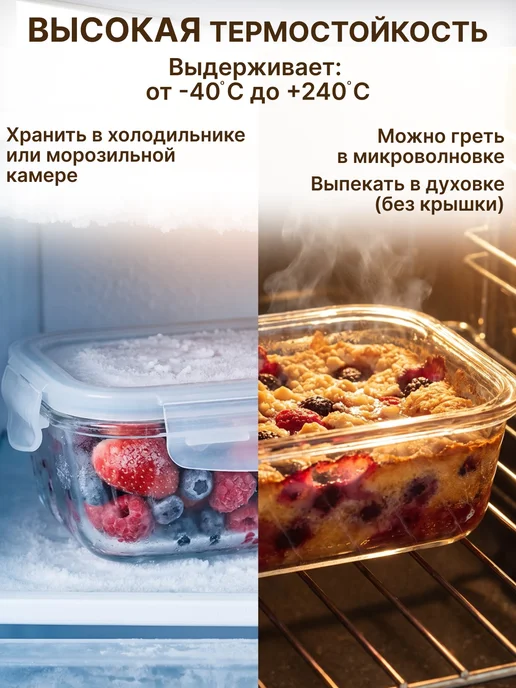 GT Контейнер стеклянный для еды герметичный на защелках 370 мл, 370 мл, фото 8