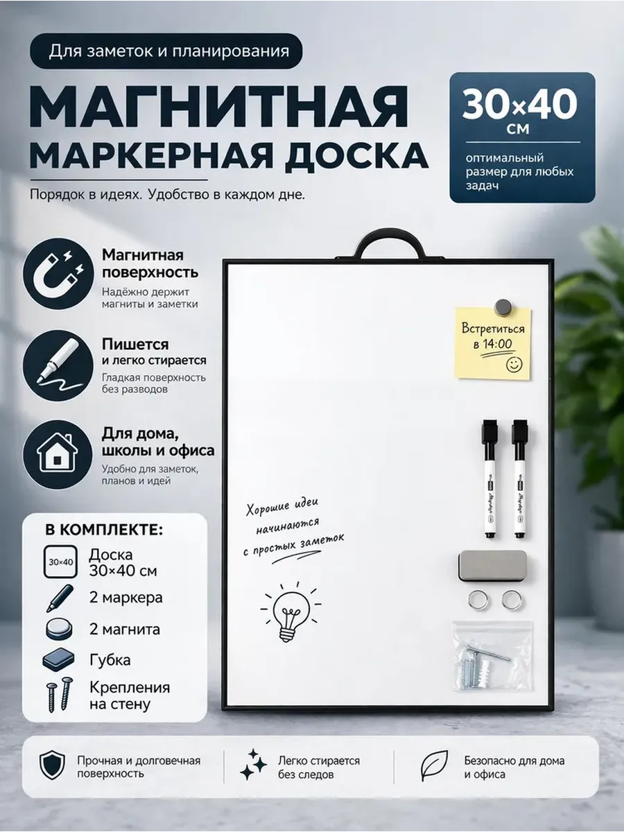 Маркерная доска настенная черная