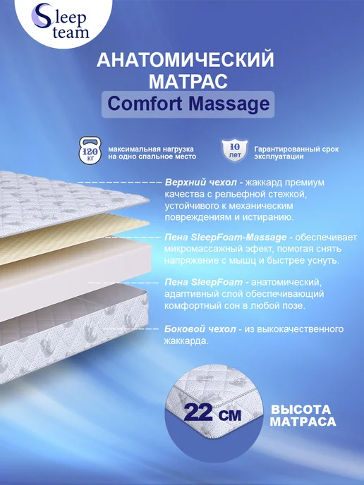 SleepTeam Матрас детский 80х186 беспружинный Комфорт Массаж, 80x186, фото 2