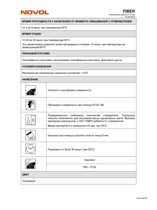 NOVOL Шпатлевка со стекловолокном Fiber 200г, 600 г, фото 4