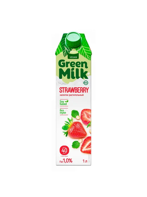 Green Milk Напиток соевый со вкусом клубники 1л, 1 л, фото 2