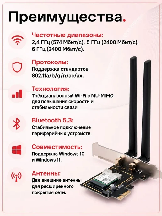 WiFi PCI-E адаптер AX210-WiFi6 Pro, черный, фото 2