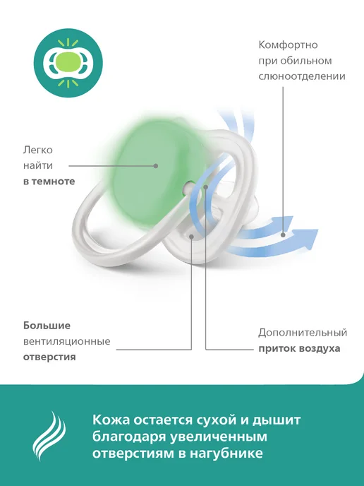 Philips AVENT Соска-пустышка силиконовая ночная с контейнером, 6-18, 2 шт, 2 шт, фото 8