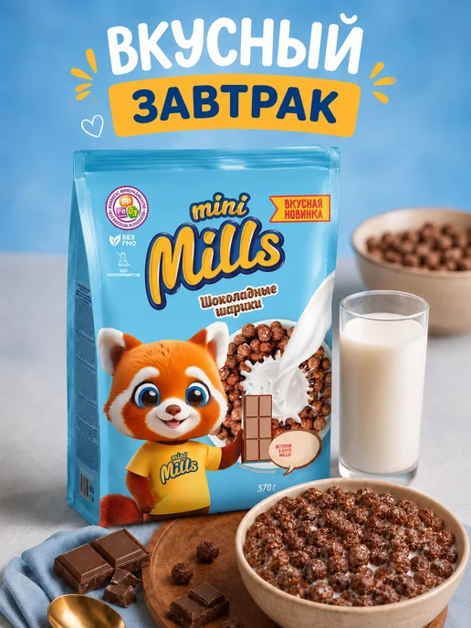 Mini Mills Сухой завтрак шоколадные кукурузные шарики 200 г, 370 г, фото 2