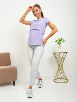 Футболка для кормящих мам с клапаном секретом для кормления I am mama. Цвет лиловый. Вид 3.