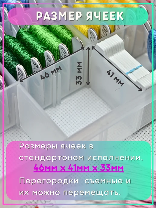 ДВА ЛЬВА Органайзер для ниток мулине пластиковый и 110 бобинок, вариант, фото 6