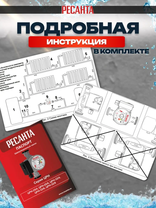 РЕСАНТА Водяной насос циркуляционный для отопления 32 ЦРН-32 6, 2 шт, фото 5