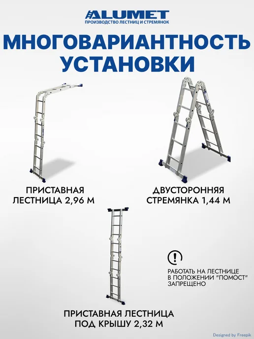 Алюмет Лестница трансформер алюминиевая шарнирная ALUMET TL4023, серый, фото 2
