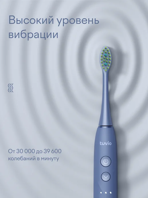Электрическая зубная щётка Tuvio TBS1803, 18 режимов, глубокая чистка, отбеливание, для чувствительных зубов, встроенный таймер, функция запоминания режима, тёмно-синяя, Яндекс Фабрика, синий, фото 4