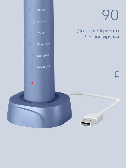 Электрическая зубная щётка Tuvio TBS1803, 18 режимов, глубокая чистка, отбеливание, для чувствительных зубов, встроенный таймер, функция запоминания режима, тёмно-синяя, Яндекс Фабрика, синий, фото 5