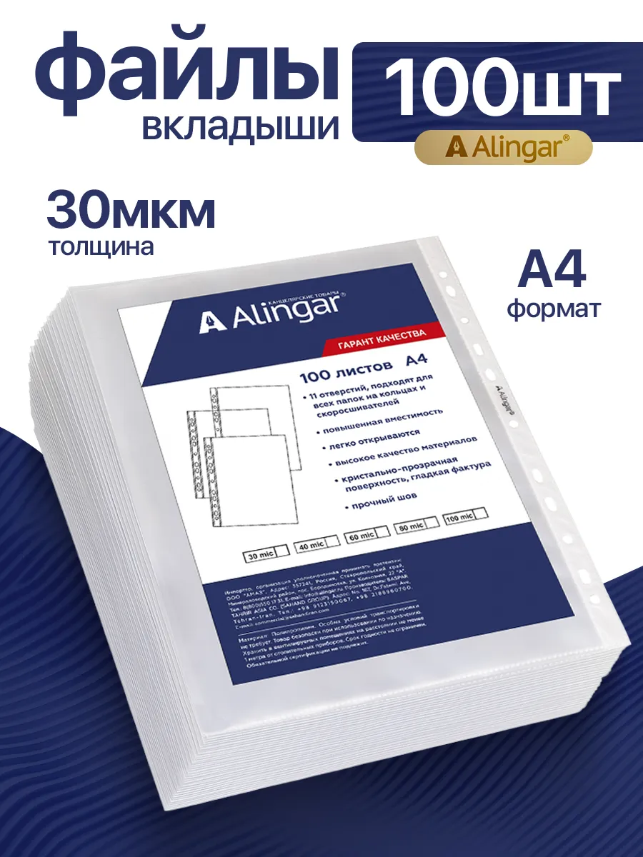 Файлы А4+, 30 мкм, 100 штук