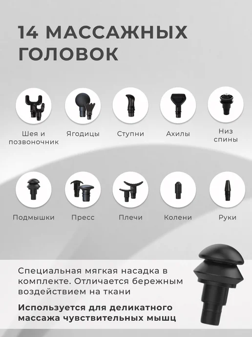 KRISONE Перкуссионный массажер пистолет вибрационный, черный, фото 2