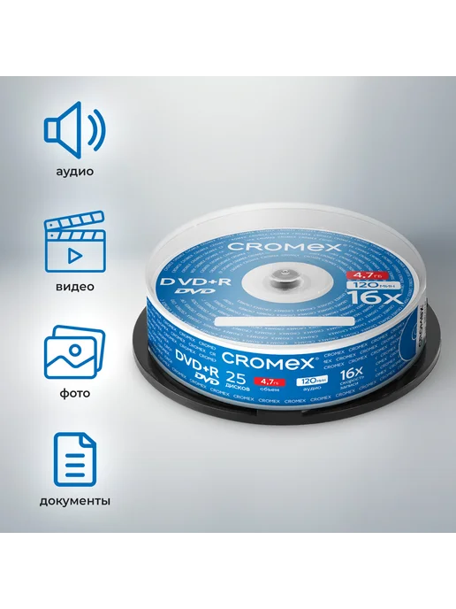 CROMEX Носители информации Диски DVD+R плюс, 4,7 Gb, 16x, 4,7 ГБ, фото 4
