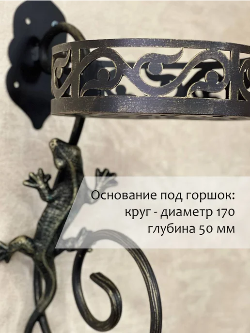 Линия ковки Кронштейн-цветочница настенный Ящерица, черный, фото 3
