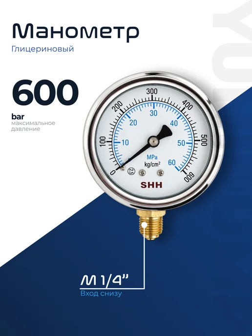 Манометр для мойки 600 бар, черный
