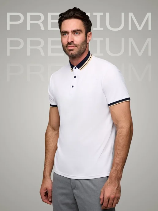 Outfit4man Футболка поло голубая с коротким рукавом, белый, фото 4