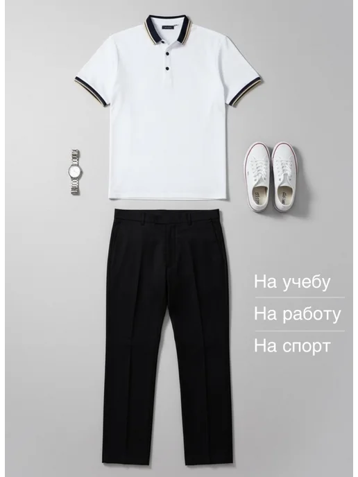 Outfit4man Футболка поло голубая с коротким рукавом, белый, фото 8