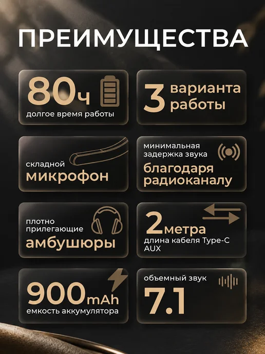 WALKER Наушники игровые большие беспроводные с микрофоном, черный, фото 2