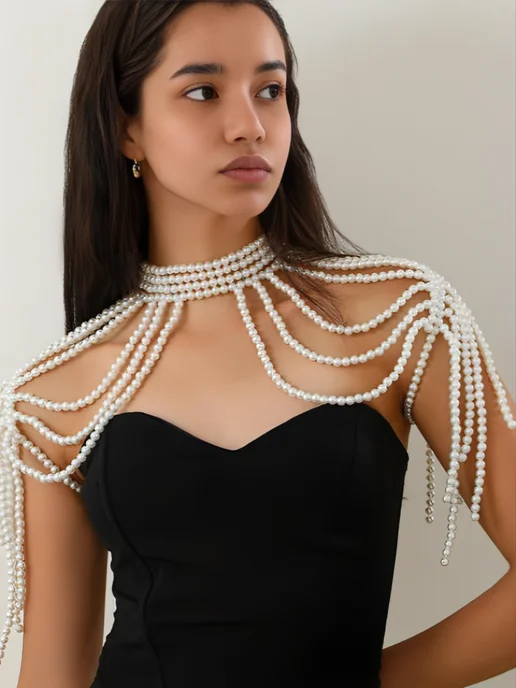 Бодичейн цепочка на тело жемчужная Anna Glow