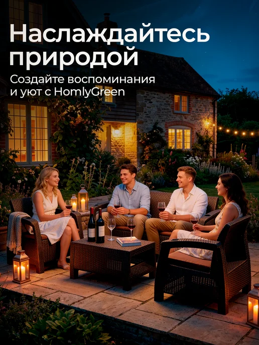 HomlyGreen Комплект садовых кресел с черными подушками, коричневый, фото 7