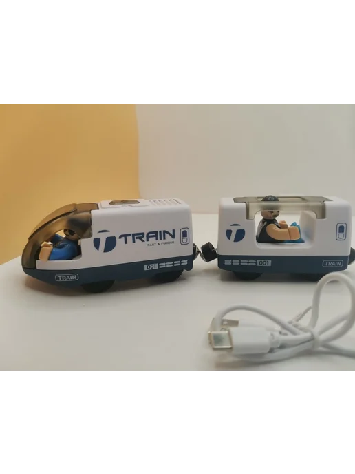 1-ая АВОСЬКА Электропоезд детский совместим с IKEA BRIO с USB зарядкой, синий, фото 6