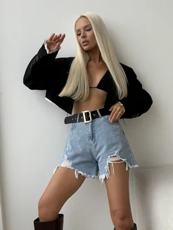 МОДАМА Шорты джинсовые с высокой талией - фото 10