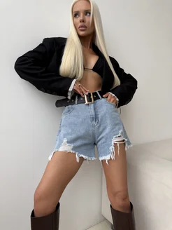 МОДАМА Шорты джинсовые с высокой талией - фото 13