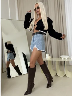 МОДАМА Шорты джинсовые с высокой талией - фото 8