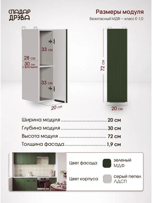 СпадарДрэва Кухонный гарнитур модульный навесной 20 см, зеленый, фото 2