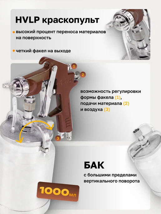 FORSTIME Краскораспылитель с нижним бачком 1000 мл, сопло 1.8 мм, 1 л, фото 4