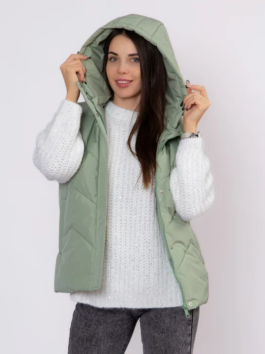 KEILY MODA Жилетка утепленная стеганая с капюшоном, зеленый, фото 4