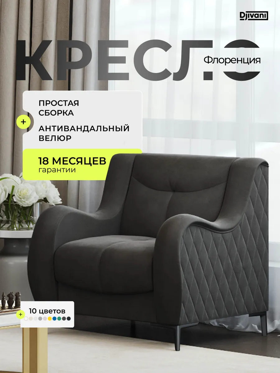 Кресло Флоренция Велюр коричневый ножки - черные