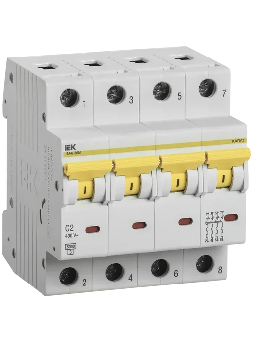 Iek Автоматический выключатель 4P C 2А 6кА, KARAT, белый