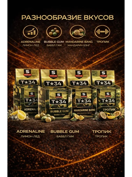 SportLine Nutrition Предтренировочный комплекс т 34 в саше 20 шт Buble Gum, 20 шт, фото 2
