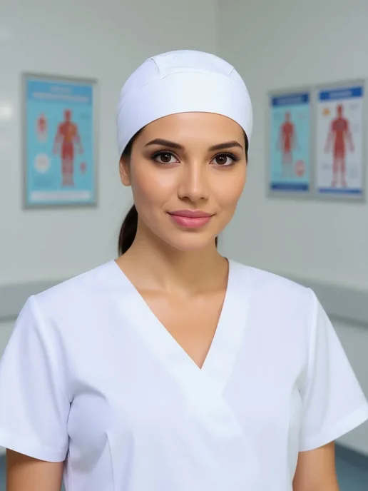 DOCTORPLUS Медицинская шапочка София - колпак на завязках, белый, фото 2