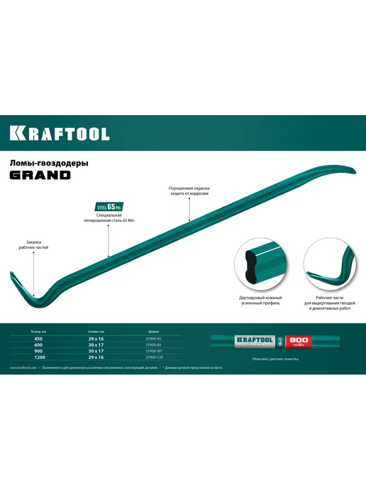 Kraftool Лом-гвоздодер 450 мм, сечение 29х16 мм, 29x16 мм, фото 4