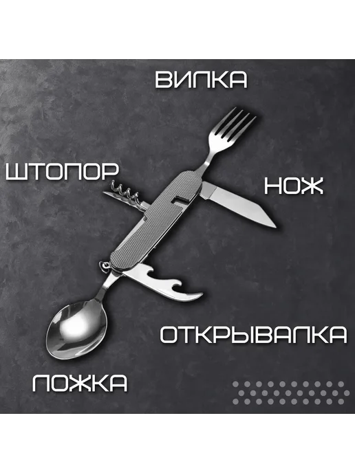 Rum Набор складных столовых походных приборов 6 в 1, черный, фото 5
