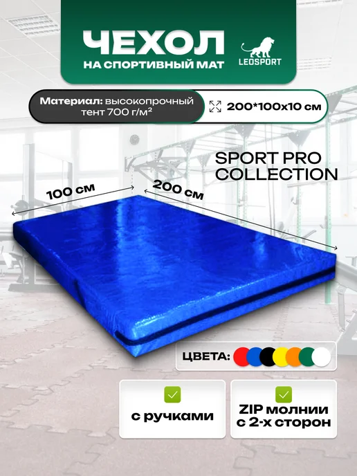 LeoSport Чехол на мат спортивный 200*100*10см.Тент,синий, 200x100x10 см