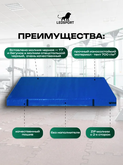 LeoSport Чехол на мат спортивный 200*100*10см.Тент,синий, 200x100x10 см, фото 3