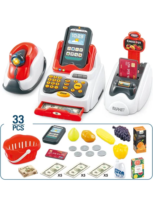 MANGO ART Касса детская игрушечная Магазин со звуком и светом, 33 шт, фото 5