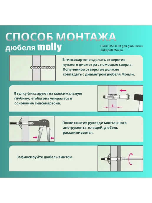 ТОП-КРЕП Дюбель для гипсокартона, Molly, бабочка, 8*50, 4 шт, 8x50, 4 шт, фото 6