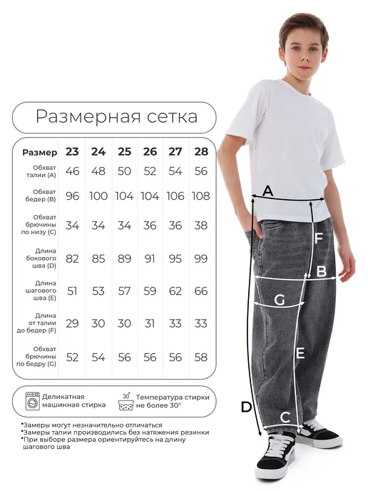 СИНИЙ МИР Джинсы бананы широкие на резинке, синий, фото 5