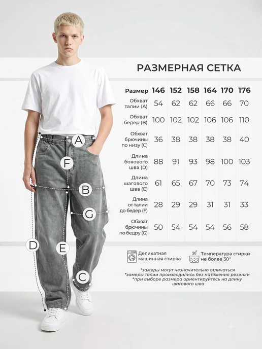 СИНИЙ МИР Джинсы багги широкие на резинке, синий, фото 8