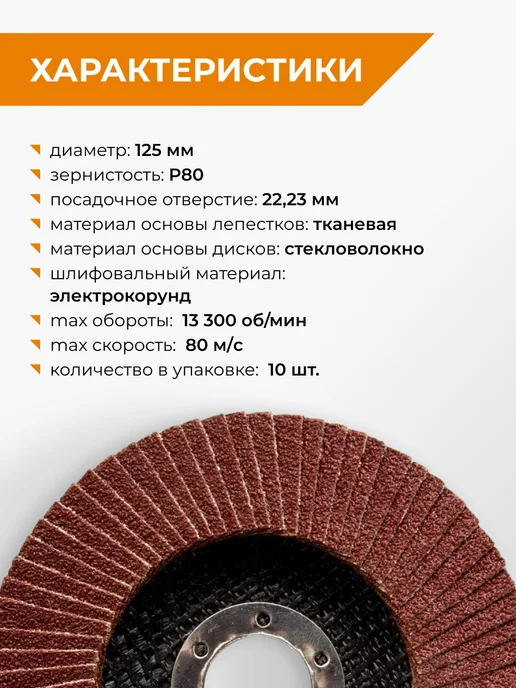 Rage Круг лепестковый торцевой 125 мм P80 10шт, 10 шт, фото 2