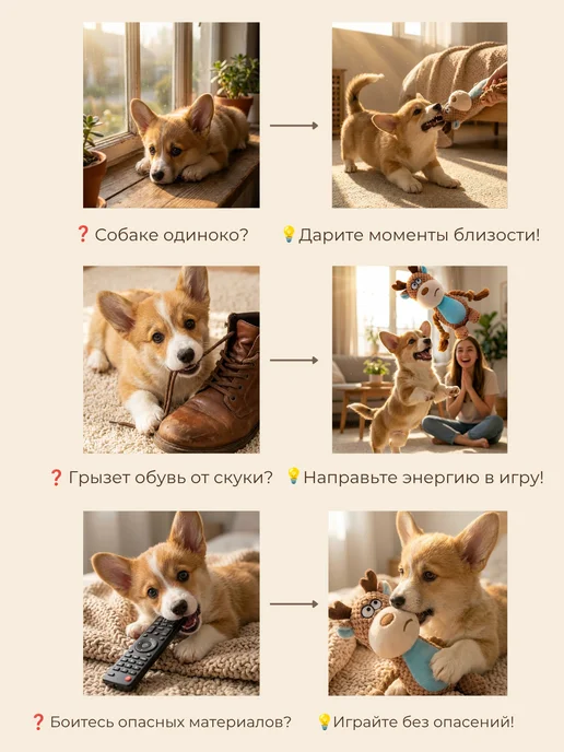 My Bro Игрушка для собак и щенков мелких, крупных пород - Оленёнок, коричневый, фото 4
