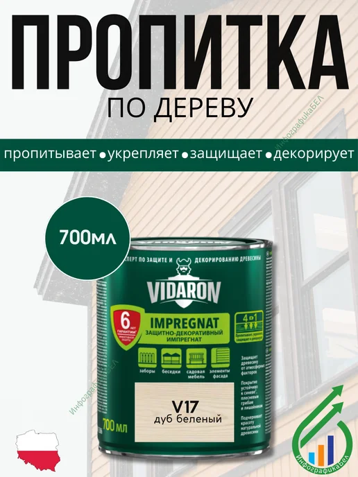 Vidaron Пропитка для дерева Видарон 0.7л V17 Дуб Беленый, 0,7 л