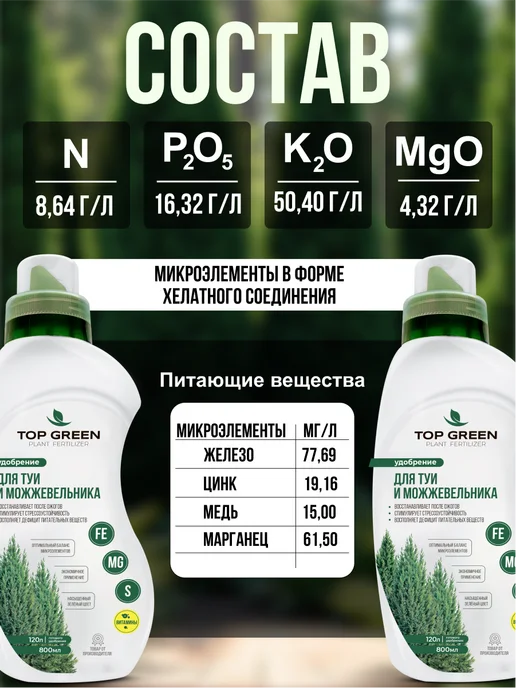 TOP GREEN Удобрение для хвойных растений, туи можжевельника весна, зеленый, фото 2