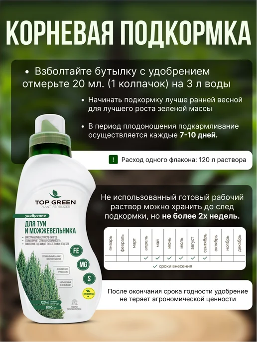 TOP GREEN Удобрение для хвойных растений, туи можжевельника весна, зеленый, фото 5