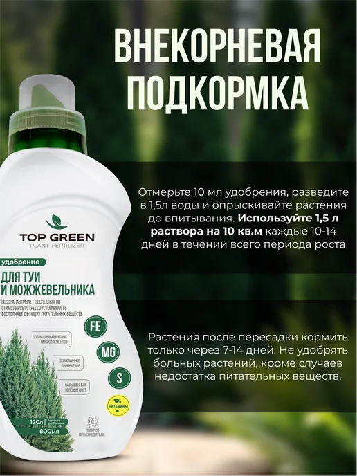 TOP GREEN Удобрение для хвойных растений, туи можжевельника весна, зеленый, фото 6